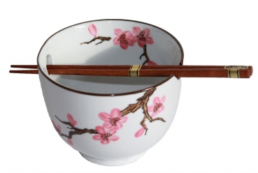 077 Reis Suppen Schale Sakura Soba Bowl +Eßstäbchen Kirschblüte Ø 13 cm