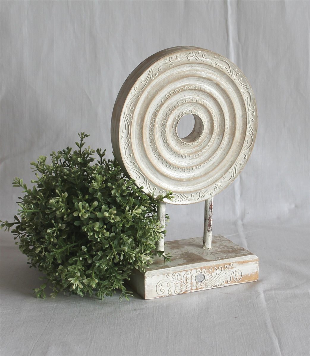 Mandala 022 Holz Shabby Look Deko Feng Shui Mantra Asia weiss rund | eBay