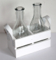Preview: 2'er Set Vase 1 Blume Glas Flasche Holz Kiste Blumen weiß 005 Geschenk