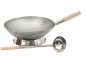 Preview: Wok Set Pfanne 36cm Ø runder Boden + Kelle + Ring Gas Induktionsmulde Carbon Stahl Edelstahl Holzgriff AAF Nommel®