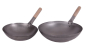 Preview: Wok Set Pfanne 36 + 38cm Ø runder Boden Gasherd Induktionsmulde Carbon Stahl Holzgriff AAF Nommel®