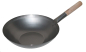 Preview: Wok Pfanne 33 cm Ø China Gastronomie flacher Boden Carbon Stahl Holzgriff Gas Herd Grill
