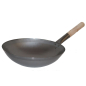 Preview: Wok Pfanne 33 cm Ø China Gastronomie rund Boden Carbon Stahl Holzgriff Gas Herd Grill