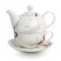 Preview: 015 Tea for one Set Tee Teekanne Tasse Unterteller Porzellen Kranich weiss rosa
