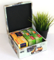 Preview: 501 Massivholz Box mit Leinenoptik Schatzkiste Holzkiste Holzbox ca 21x21x11 cm