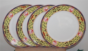 08-29, 4 Stk Teller Peking Geschirr Keramik weiß gelb Ø 23 cm