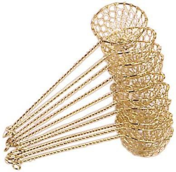 Preview: 2er Pack Fondue Sieb Ø 6cm L 22cm Edelstahl goldfarben Sieblöffel Feuertopf Mongolentopf