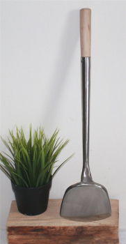 Preview: 05 Wokwender flach Schöpflöffel Pfannenwender Wok Spatel Edelstahl L 46 cm
