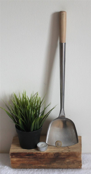 Preview: 05 Wokwender flach Schöpflöffel Pfannenwender Wok Spatel Edelstahl L 46 cm