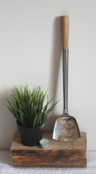 Preview: 04 Wokwender flach Schöpflöffel Pfannenwender Wok Spatel Edelstahl S 43 cm