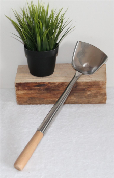 Preview: 04 Wokwender flach Schöpflöffel Pfannenwender Wok Spatel Edelstahl S 43 cm