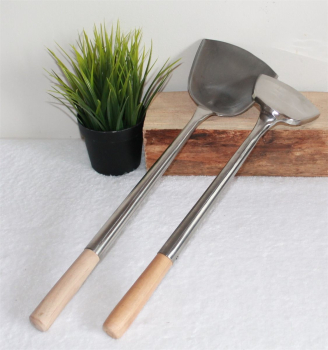 Preview: 06 Wokwender 2er Set flach Schöpflöffel Pfannenwender Wok Spatel Edelstahl