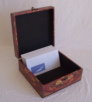 430 Massivholz Box mit Leinenoptik Schatzkiste Holzkiste Holzbox ca 26,5x26,5x12,5 cm