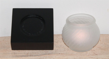 Preview: 12 Teelichtlampe Teelichtleuchte Windlicht Glas matt Holz schwarz Leuchte Lampe