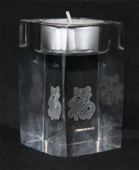 Kristall 06 Glasblock 3D Glück Freude Teelicht Kerze Laser Innengravur Quader Glas