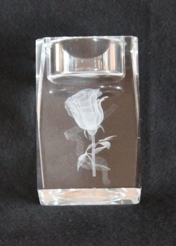 Kristall 05 Glasblock 3D Rose Teelicht Kerze Laser Innengravur Quader Glas