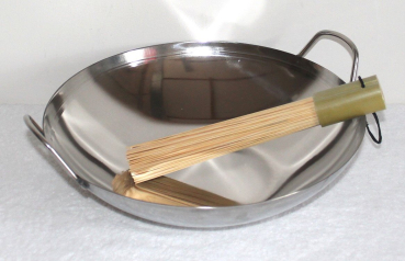 Wok Pfanne 33 cm Ø Edelstahl Gastronomie flacher Boden Servierschale Topf