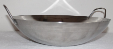Wok Pfanne 33 cm Ø Edelstahl Gastronomie flacher Boden Servierschale Topf