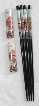 Preview: 003 Chopsticks 2 Paar Stäbchen Essstäbchen Bänkchen Holz Ablagebank schwarz bunt