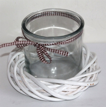 012, Windlicht Weidenkranz 20cm 2tlg Kerzenhalter Teelicht natur Glas 12x12 cm