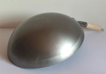 Wok Pfanne 40 cm Ø China Gastronomie rund Boden Carbon Stahl Holzgriff zum Aufhängen Gas Herd Grill