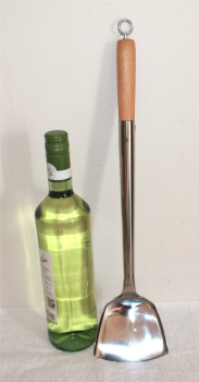 Preview: 04 Wokwender flach Schöpflöffel Pfannenwender Wok Spatel Edelstahl S 43 cm hängen
