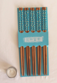 482 Chopsticks 5 Paar Stäbchen Essstäbchen Bambus Holz blau  wiederverwendbar