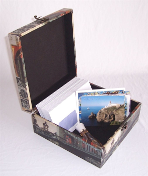 480 Holz Box Leinenoptik Schatz Kiste Stamp Budapest 26x26x12cm
