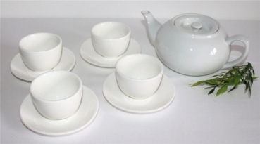 064 Teeset Teeservice Keramik weiß grau Teekanne Teetasse 10 tlg
