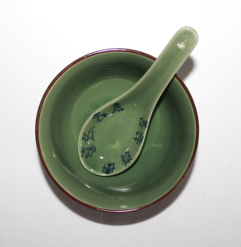 Preview: 39 Reis Tee Allzweck Sushi Nudel Schale 1 Stk Löffel Celadon grün Keramik