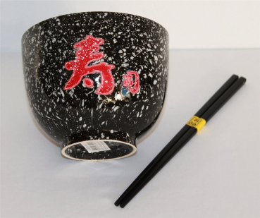 Preview: 79 Reis Suppe Schale Soba Bowl +Essstäbchen Asia Matcha Ø 13 cm 