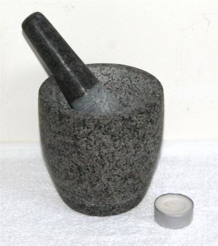 Stein Mörser mit Stößel Ø 12 cm H 12 cm, Stein Granit grau Nr. 001 Küche 
