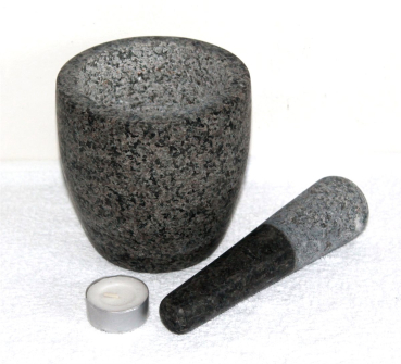 Stein Mörser mit Stößel Ø 12 cm H 12 cm, Stein Granit grau Nr. 001 Küche 