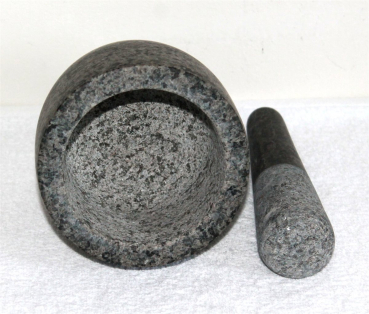 Stein Mörser mit Stößel Ø 12 cm H 12 cm, Stein Granit grau Nr. 001 Küche 