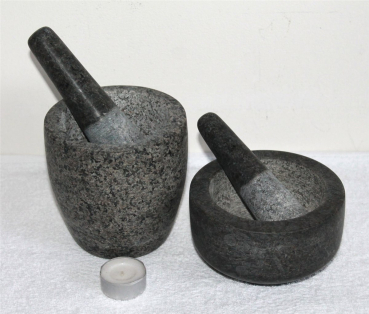 Stein Mörser mit Stößel Ø 12 cm H 12 cm, Stein Granit grau Nr. 001 Küche 
