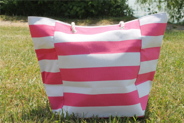 Preview: XXL Strandtasche Badetasche Shoppingtasche gestreift Kordel Maritim Beach Bag