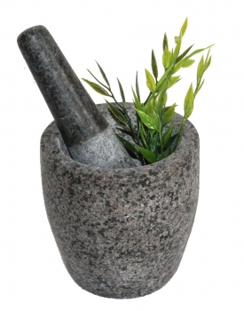 Stein Mörser mit Stößel Ø 12 cm H 12 cm, Stein Granit grau Nr. 001 Küche