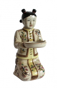 Chinesische Figur 04  Keramik Mandarin Dekoration China Asien Bauer Geisha gelb