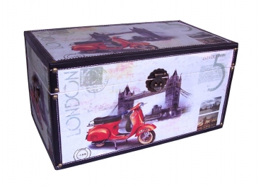 402 Holz Box Leinenoptik Truhe Schatzkiste London Holzkiste Geschenkbox 49x27x26 cm