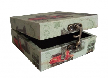 406 Massivholz Box mit Leinenoptik Schatzkiste Holzkiste Holzbox 12x12x5