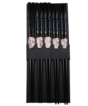 Preview: 045 Chopsticks 5 Paar Stäbchen Eßstäbchen Essstäbchen Bambus Holz schwarz