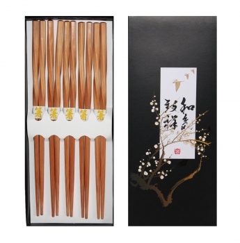 070 Chopsticks 5 Paar Stäbchen Eßstäbchen Bambus Holz twisted gedreht