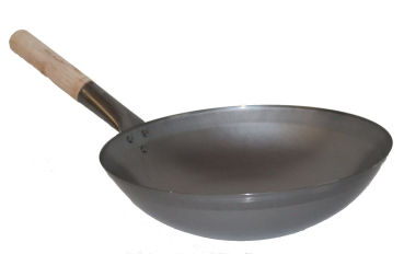 Wok Set Pfanne 36cm Ø runder Boden + Kelle + Spatel Gas Induktionsmulde Carbon Stahl  Edelstahl Holzgriff AAF Nommel®