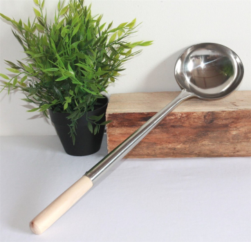 Wok Set Pfanne 36cm Ø runder Boden + Kelle + Ring Gas Induktionsmulde Carbon Stahl Edelstahl Holzgriff AAF Nommel®