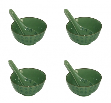 039 Set 4 Stk Reis Allzweck Sushi Nudel Schale 4 Löffel Celadon grün Keramik