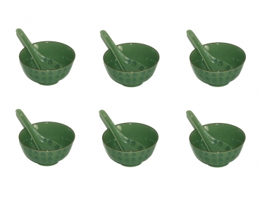 039 Set 6 Stk Reis Allzweck Sushi Nudel Schale 6 Löffel Celadon grün Keramik