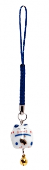 Glückskatze Keramik 014-B Anhänger Blau Winkekatze Schlüssel Handyanhänger