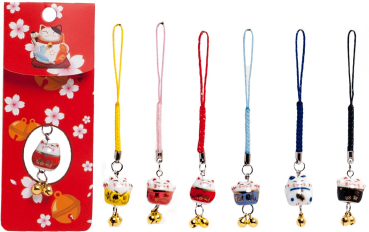 Glückskatze Keramik Anhänger Gelb Maneki Winkekatze Schlüssel Handyanhänger 014G