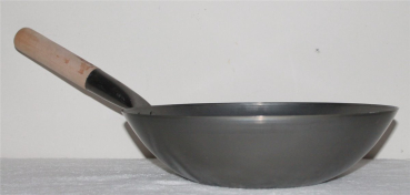 Wok Set Pfanne 36 + 38cm Ø flacher Boden Gas Elektro Induktion Ceran Carbon Stahl Holzgriff AAF Nommel®
