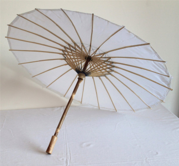 Preview: Sonnenschirm 110b Deko Schirm Ø 55 cm Kunstfaser weiss Bambus Holz Bali Asia